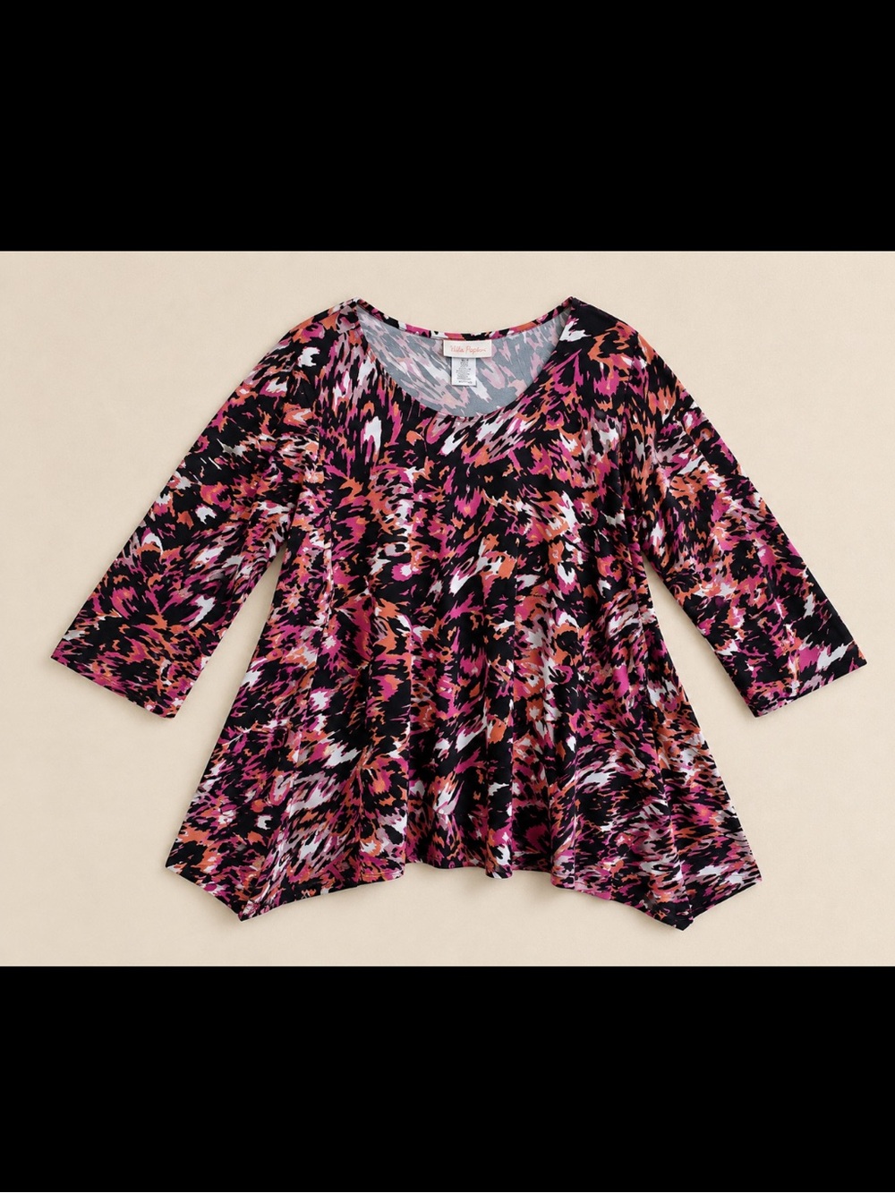 Ulla Popken Abstract Print Tunic Top Relaxed Fit 3/4 Sleeve Plus Size 36/38